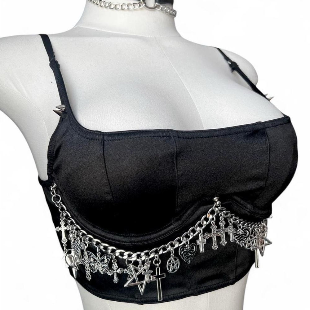 SOLD! Black Crop Top with Silver Chain Details